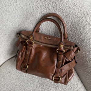PreOwned Miu Miu Mini Vitello Lux Brown Leather Handbag