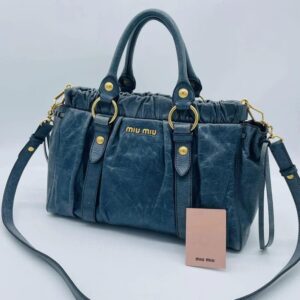 Authentic PreOwned miu miu Vitello Lux Ribbon 2way Bag Navy
