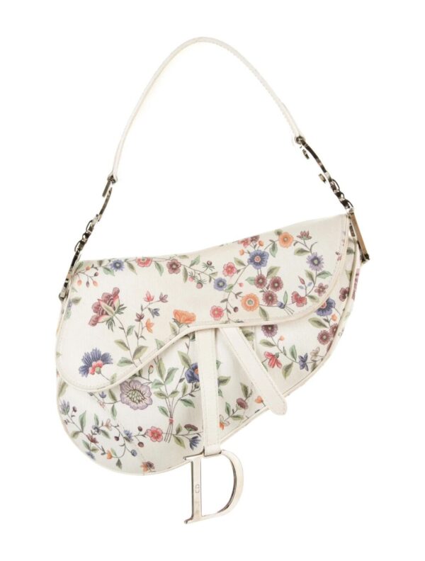 pic_10a1a942-b249-4250-91c3-918657ee75f6 Authentic Christian Dior White Canvas Floral Print Mini Saddle Bag Pre-Owned - Luxury Pre-Owned Designer Bag