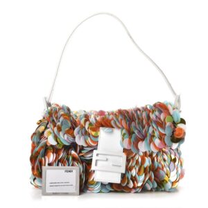 Authentic Fendi Sequin Maxi Multicoloured Paillettes Baguette White Pre-Owned - Luxury Pre-Owned Designer Bag