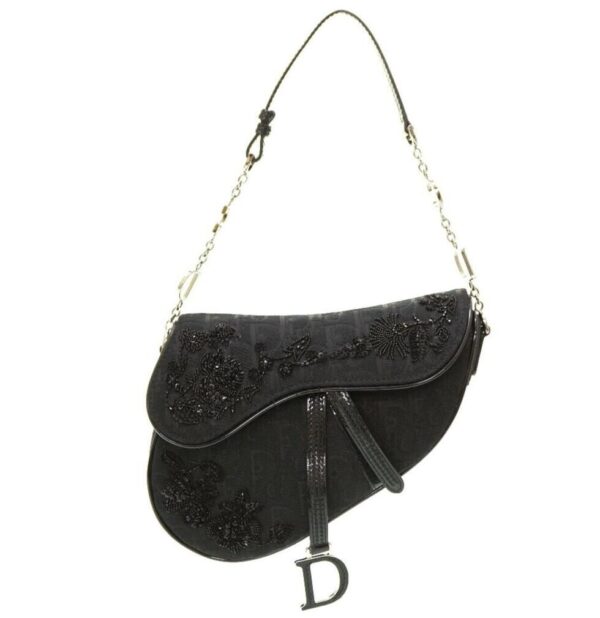 pic_d8521bfd-d4d7-4d3a-b02a-51ea7564e183 Authentic Christian Dior Galliano Black Nylon Floral Beaded Saddle Bag Mini Pre-Owned - Luxury Pre-Owned Designer Bag