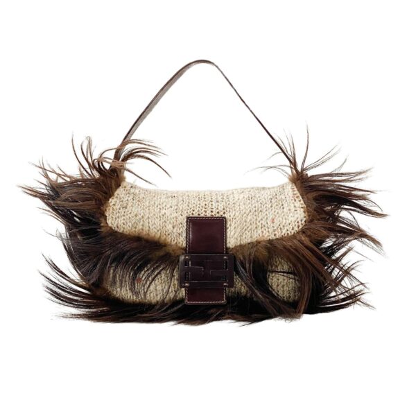 pic_dae2370a-a49a-49cd-b263-3c0bac5950a2 Authentic Fendi Baguette In Beige Wool Knit With Brown Fur Shoulder Bag Pre-Owned - Luxury Pre-Owned Designer Bag